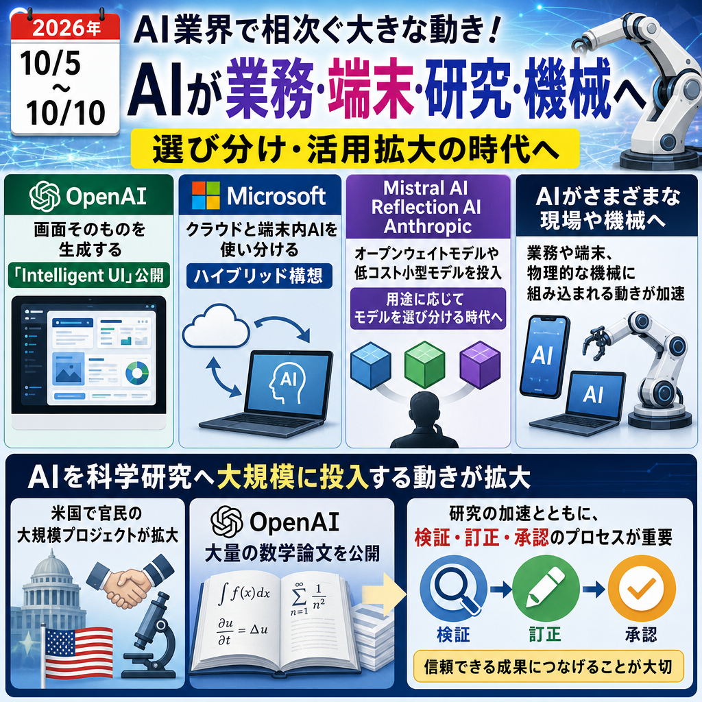 週刊AIニュース 2026年10月5日〜10月10日